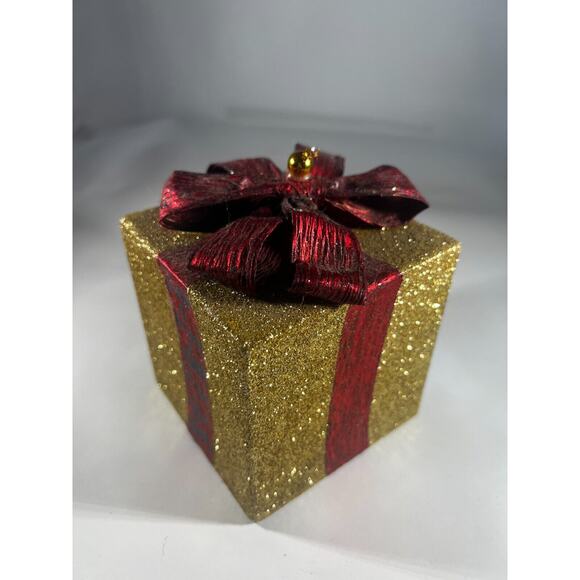 Handmade Vintage Christmas Gift Present Gold Red Decor Holiday Glitter Bow - Picture 6 of 12